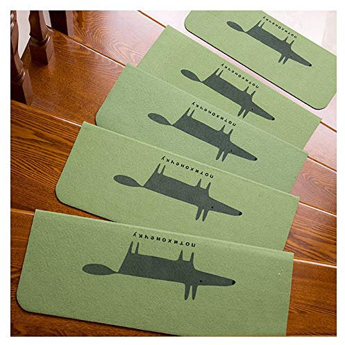 YXUD Treppenteppich, Rechteck-Mute rutshfeste Selbstklebende Stufenmatte, Teppich aus Polyester mit Fox-Muster, Indoor Pet Treppenpads - Braun, Grün, Beige (21,6x8 Zoll),Green,10