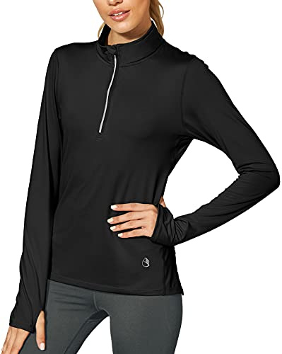 icyzone Damen Sport Langarm Shirts 1/4 Reißverschluss Laufshirt Langarmshirt mit Daumenloch Fitness Oberteile