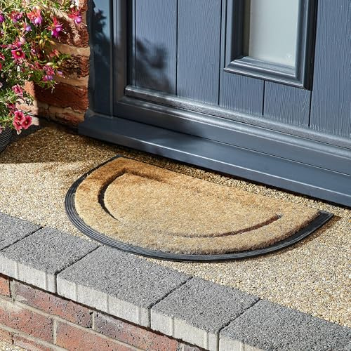 MUD STOPPER | 100% Natural Outdoor Door Mat | Large Durable Outdoor Entrance Mat | Heavy Duty Non-Slip Rubber Backing | Washable Coir Door Mat | 40 x 60cm Half-Moon