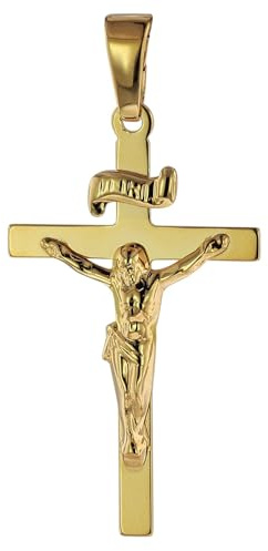 trendor Anhänger Kruzifix 585 Gold/14 Karat 24 x 15 mm 75642 | Herren Anhänger Gold, modischer Kreuzanhänger, Geschenkidee, eleganter Schmuck aus Echtgold