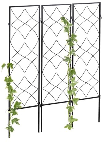 Relaxdays Rankgitter Metall, 9er Set, zum Stecken, schwarz | Rankhilfe für Kletterpflanzen, 122 x 31 cm, Spalier Garten