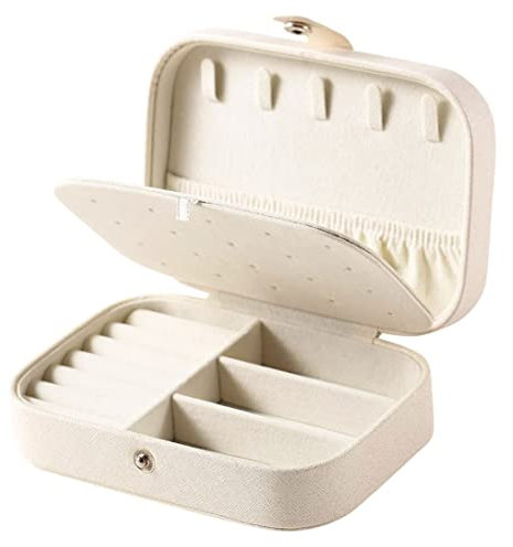 Chelory Jewellery Box Small Jewellery Organiser Travel Jewellery Case Storage for Women Girls, Premium Faux Leather Double Layer Jewelry Boxes Organiser for Rings Earrings Necklace Bracelets, White