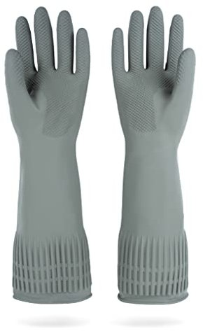 DABOGOSA Mamison rutschfeste Küchenhandschuhe, wiederverwendbar, aus Gummi, für Küche, Geschirr, Größe L, Grau