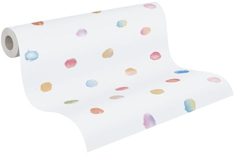 A.S. Création Carta da parati in tessuto non tessuto - a pois per la camera dei bambini in colori vari, bianco e blu - Carta da parati in 10,05 m x 0,53 m