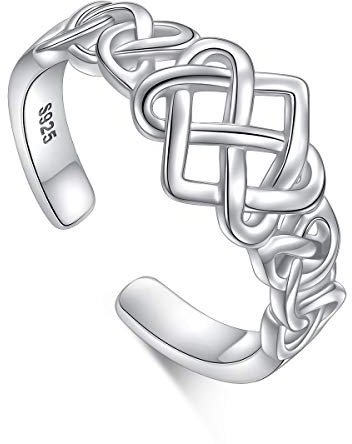 Keltischer Knoten Ring für Damen 925 Sterling Silber Herz Ringe Schmuck Einstellbare Ehering Stapelbare Ringe Größe 7