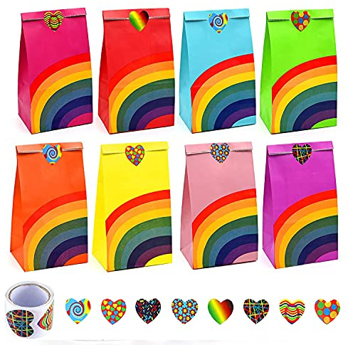 40 Stück Papier Geschenktüten, Papier Candy Tüten Bunte Geschenktüten mit 100 Aufkleber Candy Tüten zum Verpacken von Geschenken, Kindergeburtstag, Giveaways, Hochzeit, Party, usw
