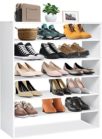GIANTEX Schuhregal 6 Ebenen stapelbar, Schuhschrank Regal Holz, Schuhständer vertikal platzsparend, 78x30x90cm, Schuh-Organizer Lagerregal freistehend Schubablage Eckregal für Zuhause (Weiß)