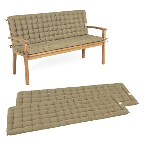 HAVE A SEAT Living - Gartenbank Auflage mit Rückenteil 180 cm - Bequemes Gartenbankauflagen Set - Waschbar bis 95°C, Orthopädisch, Wetterfest - Made in Germany (2X 180x48 cm, Goldbraun)