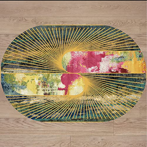 Rururug Kurzflor Moderne Teppich Oval für Wohnzimmer Schlafzimmer Bettvorleger Jugendzimmer Esszimmer, Rosa, Gelb, Grün, Malachitblau, Türkis, Senfgelb,Multicolour Green,Oval 120 x 180 cm