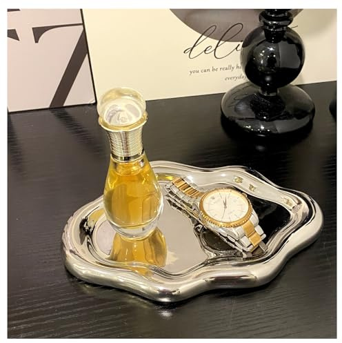Conviv Ceramic Jewelry Tray,Perfume Trinket Dish,Ring Key Bowl Vanity Cute Room Decor Aesthetic, Birthday Mother's Day Thanksgiving Day Christmas Warm House Gifts for Women(Silver)