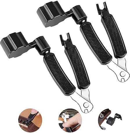 3-In-1 Saitenkurbel, Gitarren Saitenkurbel, Gitarre Saiten-Pin-Abzieher, Gitarren String Winder, Gitarre Saiten Schneider, Saitenkurbel Reparatur, für Gitarre Elektrisch Ukulele, Schwarz(2 Stück)
