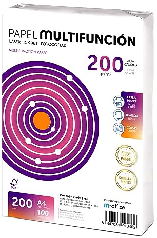 Papier A4 200g 100 feuilles, Papier multifonction pour imprimante, pour imprimantes laser et jet d’encre, photocopieuse, fax, usage bureau et scolaire, paquet m-office (100 feuilles 200g)