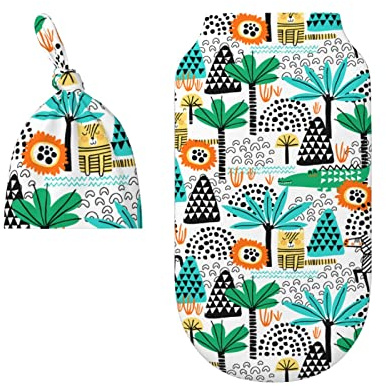 SJOAOAA Newborn Swaddle And Hat Set, Newborn Swaddle Wrap Nursery Sleep Sack Infant Swaddle Wrap Blanket Cute Zebra Lligator Tiger And Plants