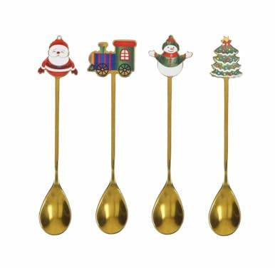 Brandani 81446 - Cucharilla dorada con temas navideños surtidos, juego de 4 unidades de acero inoxidable