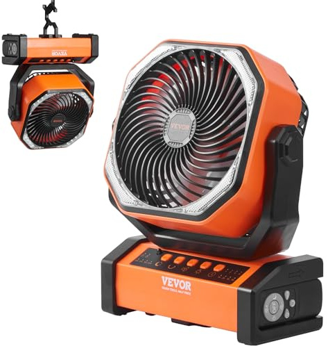 VEVOR Ventilateur Portable USB Rechargeable 210 mm avec Lumières LED Petit Ventilateur de Bureau Alimenté par Batterie Silencieux Pivotant Réglable à 4 Vitesses pour Chambre à Coucher, Voyage, Camping