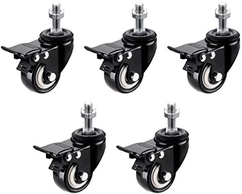 Hochleistungs-Lenkrollen, Räder für Möbel, Möbel-Schwenkräder, Lenkrollen, 5-teiliges Lenkrollenrad, Möbelrollen aus PVC, Schwarz, mit Gewindeschaft, Schwerlast, Doppellager, Verschleißfest,