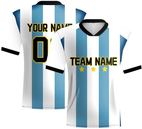Camiseta de fútbol personalizada para hombre, Golden Sun Stars Activewear Argentina Soccer Football Kit Add Team Name Number Logo Sportswear para hombre, Blanco (camisa), M