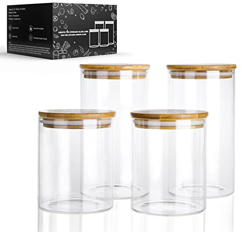 LIBWYS 6pcs Glass Storage Jars with Bamboo Lids, Round Airtight Glass Canisters with 2 Size 800ml, 1200ml, Large Kitchen Food Storage Jars for Pantry/Dishwasher Safe (6L)