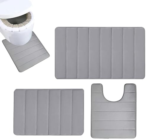 Missmisq Lot De 3 Tapis De Bain, Tapis De Salle De Bain Ensembles, Tapis De Toilette Doux Et Absorbant, Tapis Toilette WC Antidérapant Lavable en Machine, Tapis De pour Salle De Bain