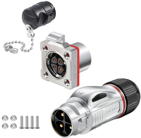 CNLINKO BD-24 4-Pin Industrie Wasserdichte Stecker, IP68 Rundstecker, Hartmetall-Schutzgehäuse gegen Störungen, Schnellanschluss-Luftfahrtstecker, M24 Panel-Montage-Flanschsteckdose (4 Polig) | Rundstecker, Hartmetall-Schutzgehäuse, Gegen Störungen, Schnellanschluss, Luftfahrtstecker, M24 Panel-Montage-Flanschbuchse