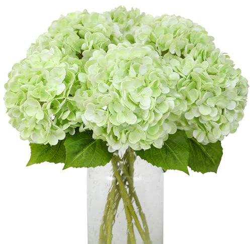 JUSTOYOU Artificial Hydrangea Flowers Set of 3 Long Stem Realistic 40cm Real Touch Hydrangea Flowers for Wedding Home Party (Light Green)