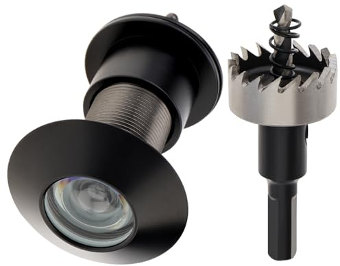 HOJLKLD Door Viewer Peephole, Solid Brass 220-degree Large Peephole with 1-1/10 Drill Bit for 1-21/32 to 2-1/8 Doors, Peep Holes for Door with Privacy Cover (Black)