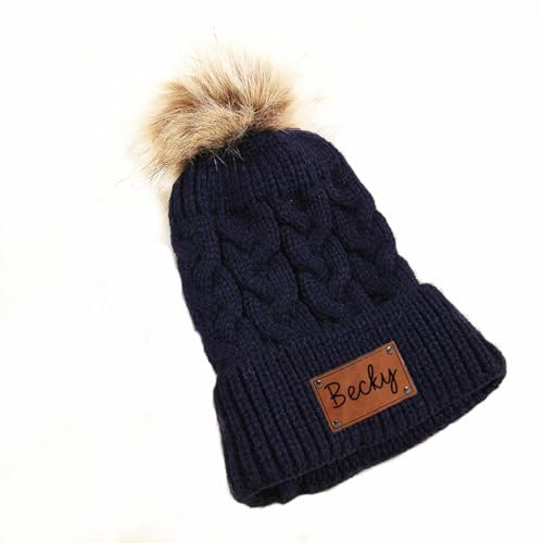 Personalisierte Neue Winter-Strickmütze In Einfarbiger Farbe For Kinder, Fellbommel, Dicke Plüsch-Beanie-Mütze For Babys, Warme Ski-Schnee-Mützen, Strickmütze For Kinder, Individuelle Säuglingsmütze