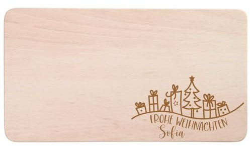 AWASG Brotzeitbrett Weihnachten - Personalisiert mit Name - Frühstücksbrettchen Holz mit weihnachtlicher Gravur - Buche 22 x 12 x 1 cm (Geschenke)