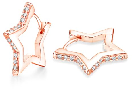 Loutade Creolen Silber 925, Sterling Silber Stern Herz Triangel Ohrringe | Hypoallergen Knorpel Schlafen Geometrische Creolen mit Cubic Zirkonia Ohrringe Silber 925 Geschenk für Damen Frauen Mädchen