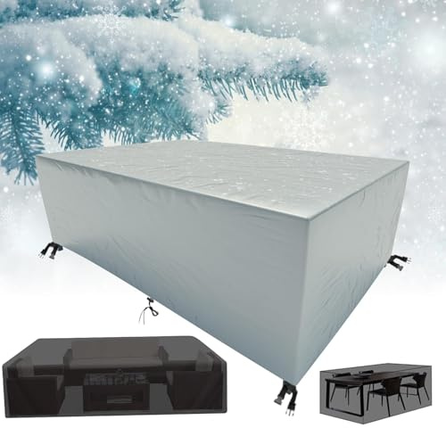 HNKDKJ Funda para Muebles de Jardín 180x100x85cm/LxWxH Funda Protectora Impermeable 420D Oxford Antipolvo Anti-Viento Rectangular Cubierta Mesa Jardín Funda Protectora de Muebles Jardín-Plata
