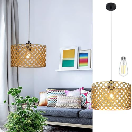 Osasy Pendelleuchte Led Vintage hängelampe esstisch, Rund, Goldenes Gittermuster, Höhenverstellbar, Schwarz-Gold, Pendelleuchte Einflammig((Glühbirne nicht enthalten))