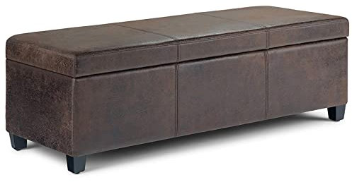 Rustikale Ottoman-Bank aus Leder mit Hebebügel, moderner Fußstütze, Hocker für Wohnzimmer oder Schlafzimmer, 80 x 43 x 42 cm