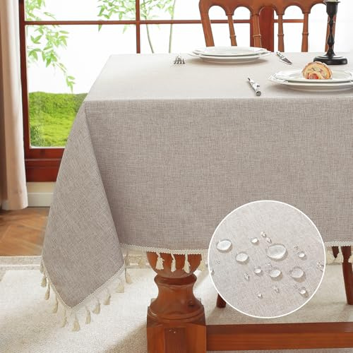 meioro Rechteckige Tischdecke, Wasserbeständige mit Lotuseffekt Quaste Tischtuch Polyester Tischabdeckung, Wasserdicht Tischdecken Tischschutz für Küche Esszimmer Bankett Dekoration (Khaki,120x160cm)