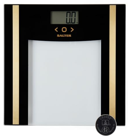 Salter Pèse-personne à analyseur de verre - Balance numérique électronique de poids corporel, graisse corporelle, eau corporelle, 150 kg / 23 8 lb, écran LCD facile à lire, 8 mémoires utilisateur