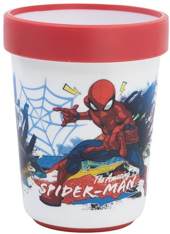 Stor Bicchiere Bambini Spider-Man 260ml con Base Antiscivolo, Bicchiere in Plastica, Adatto Microonde per Bambini
