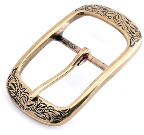 CRAFTMEMORE Western Engraved Metal Belt Buckle Classic Vintage 1.5 Inches Belt Replacement Leather Craft HRBK D281183 (Brass)