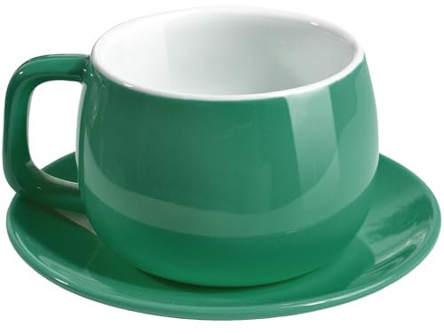 ionEgg Taza de café de porcelana con platillo de 270 ml, diseño minimalista, perfecta para café con leche, capuchino y té, cian