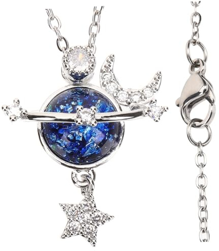 BESPORTBLE Collana Pianeta e Stella per Donna, in Rame Elegante | Ciondolo Fase Pianeta, Stile Romantico e Creativo, per Serate Festive e Incontri