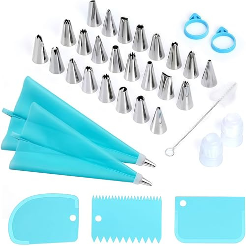 34-Piece Cake Decorating Kit with Turntable, Cake Stand, Piping Bags, Icing Tips, Smoothers, Baking Accessories, Rotating Cake Turntable for Cake Decorating