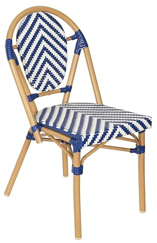 Oviala Chaise de terrasse Style bistrot Parisien en Aluminium et rotin Bleu