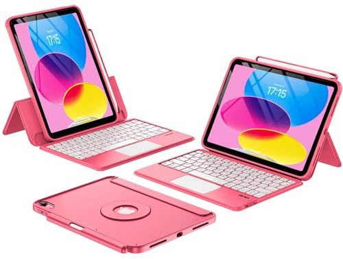 ProCase Keyboard Case for iPad 11th Gen A16/10th Gen 10.9 - Pink | Slim Lightweight Folio Cover with Stand and Detachable Keyboard for iPad 11th Gen A16 2025 and iPad 10th Gen 10.9 2022