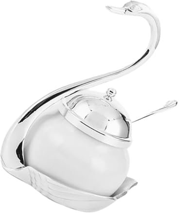 TOPPERFUN Tarro de Miel Cisne Estilo Europeo con Cuchara, Vidrio y Aleación de Aluminio, para Azúcar y Especias en Cocina o Restaurante
