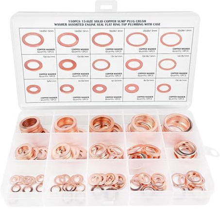 Pryzmax 150 pcs Arandela Carter Aceite, Sellado Junta Arandelas Tornillo Planas Metalicas Coche, Plana Puerta Metal Cobre, Juego Arandelas para Bisagras de Puertas Accessories for Sump Plugs