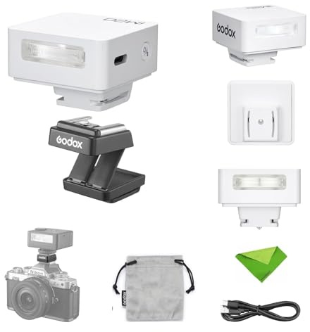 Godox iM20 Mini Flash con Elevador de Zapata para Canon, Sony, Fuji, Nikon, Panasonic, Olympus y Pentax. Tiempo de Recarga de 3 s. Flash para Sony ZV1 (no Compatible con la ZV-1F) (Blanco).
