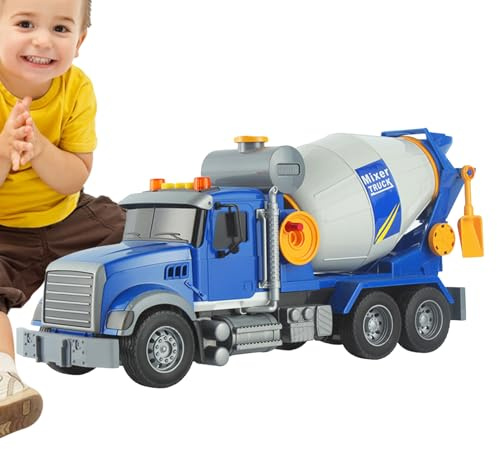 Toy Cement Mixer Truck - Building Vehicle, Construction Car | Interactive Engineering with Light Sound, Educational Pretend Play Gift for Kids Boys Girls Holiday Birthday Party Enter