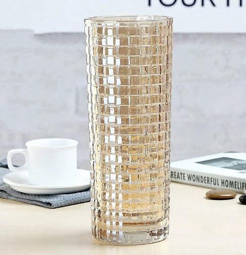 Grande vaso in cristallo dorato intrecciato a coste, 30 cm di altezza, moderno vaso per soggiorno, tavolo da pranzo, ingresso, scaffale, matrimonio, ufficio, tavolino da caffè, compleanno.