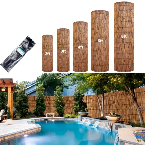 Recinzione decorativa in bambù naturale per piscina, balcone, cortile, veranda, camera e rotolo da piscina (91 x 1000 cm)