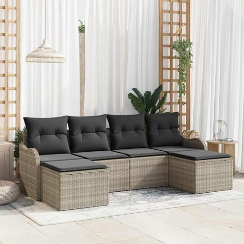 QJBSAVVA Garten-Sofa-Set 6-TLG Hellgrau Poly-Rattan 121 x 62 x 69 cm modernes Balkonmöbel-Set wetterfest modular für Garten Terrasse und kleinen Balkon