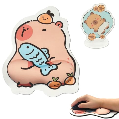 FOSDICK Capybara Mauspad Klein, Mousepad mit Handauflage, Ergonomisches Mouse Pad, rutschfeste Mauspads, Niedlich Capybara Mouse Mat, Memory Foam Mouse Pads für Büro Home Offfice Heim Computer Laptop