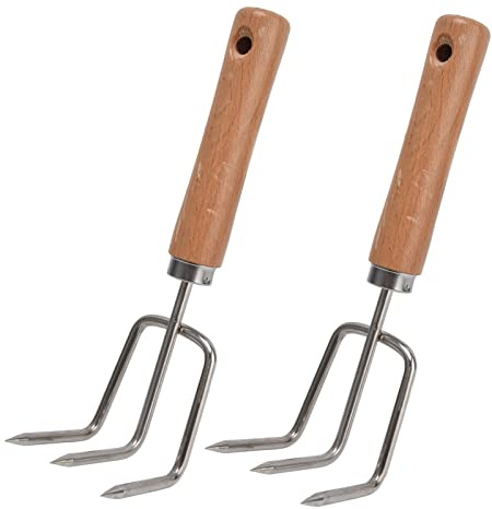 ANKROYU Rastrello da giardino in acciaio inossidabile per coltivatore manuale con manico in legno per piantare fiori piante in vaso Set da 2 pezzi resistente e leggero